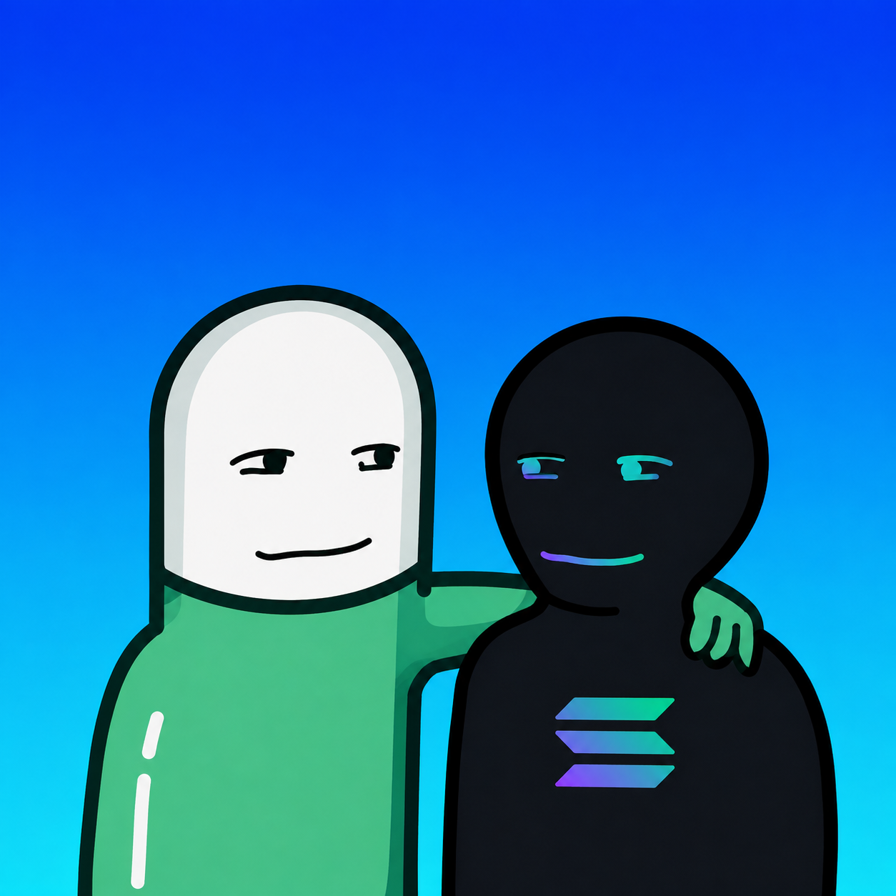 The two CRYPTOBROS characters standing together